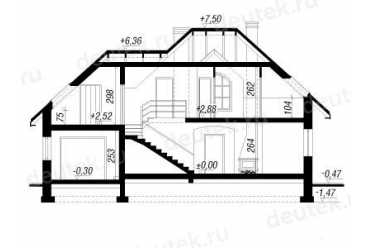 Проект двухэтажного дома из керамоблоков с мансардой и одноместным гаражом DTV100186