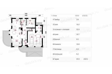 Проект двухэтажного дома из керамоблоков с мансардой и двухместным гаражом DTV100194