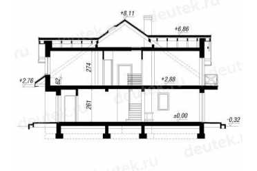 Проект двухэтажного дома из керамоблоков с мансардой и одноместным гаражом  DTV100195