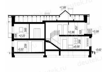 Проект двухэтажного дома из керамоблоков с мансардой и двухместным гаражом  DTV100197