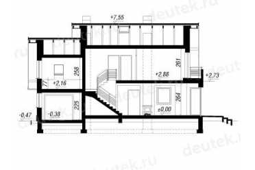 Проект двухэтажного дома из керамоблоков с мансардой и одноместным гаражом DTV100200