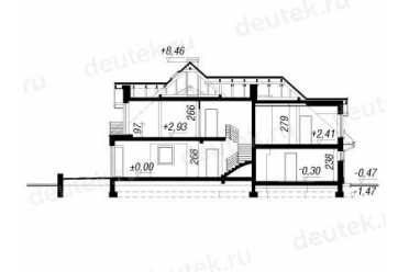 Проект двухэтажного дома из керамоблоков с мансардой и двухместным гаражом DTV100213