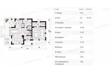 Проект двухэтажного дома из керамоблоков с мансардой и двухместным гаражом DTV100213