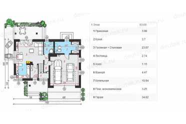 Проект двухэтажного дома из керамоблоков с мансардой и двухместным гаражом DTV100230