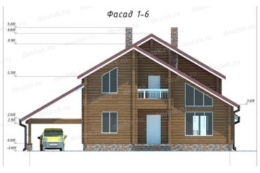 Проект деревянного дома с навесом для машины DTW0005