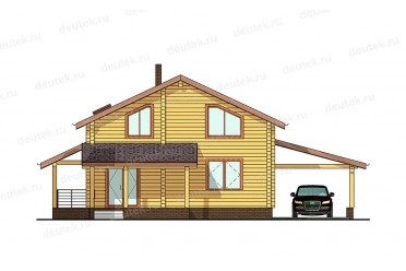 Проект деревянного дома с террасой и навесом DTW0019